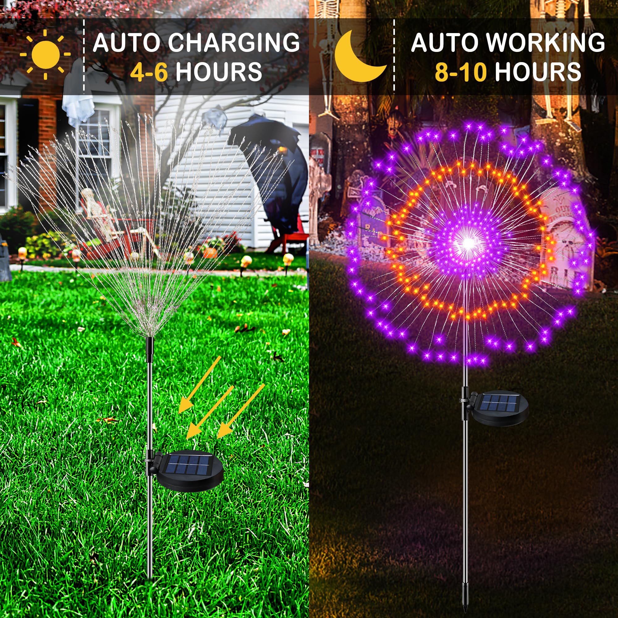 Halloween Firework Lights Outdoor Decorations, 2 Pack Halloween Solar Lights with 8