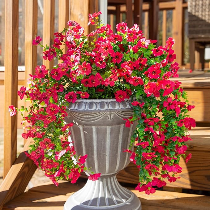 Artificial Flowers for Outdoors Fake Hanging Decoration, 2Pcs Hotpink Spring Decor