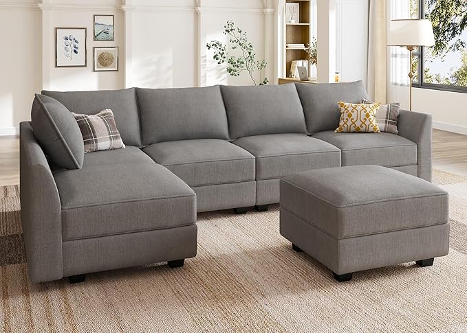 Modular Sectional Couch, Covertible L Shaped Couch with Storage Ottoman, 6 Seats