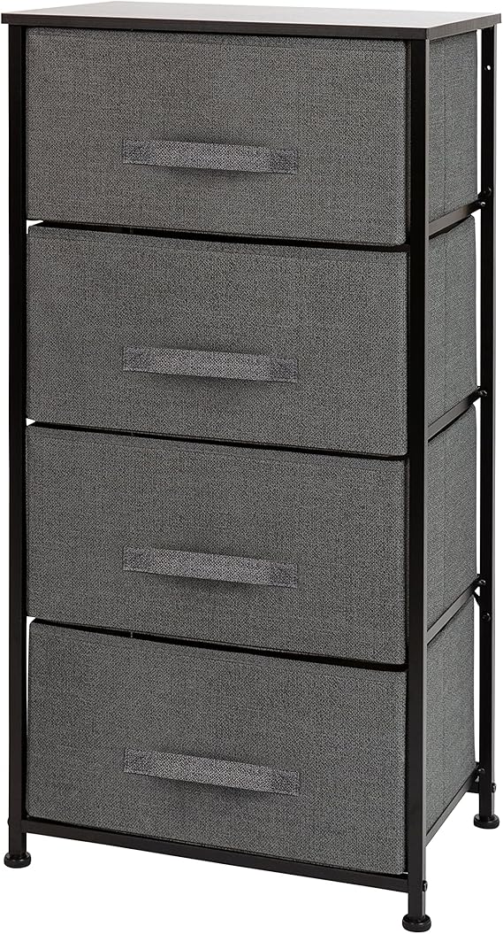 4-Drawer Storage Chest of Drawers, Modern Bedroom Dresser with 4 Easy Pull Fabric Drawers and Engineered Wood Top, Light Gray