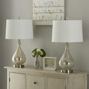 Glass Table Lamp Set of 2 for Living Room, 22.75" Nickel Bedside