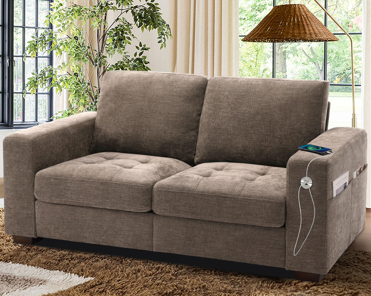 70 Inch Modern Loveseat Sofa with USB Port & Side Pockets, Chenille