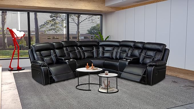 Sectional Sofa 3Pieces, Living Room Furniture Sets, Modern Style Include 7-Seater Loveseat/Armchair, Velvet Button Tufted Sofas&Couches for Bedroom, Office, Black-h615