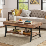 Farmhouse Coffee Table with Storage, 2-Tier Rustic Living Room Table Industrial Center