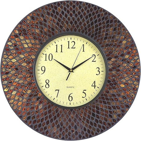 19" Baltic Amber Mosaic Wall Clock with 9.5" Brown Arabic Glass Dial, 4.50"