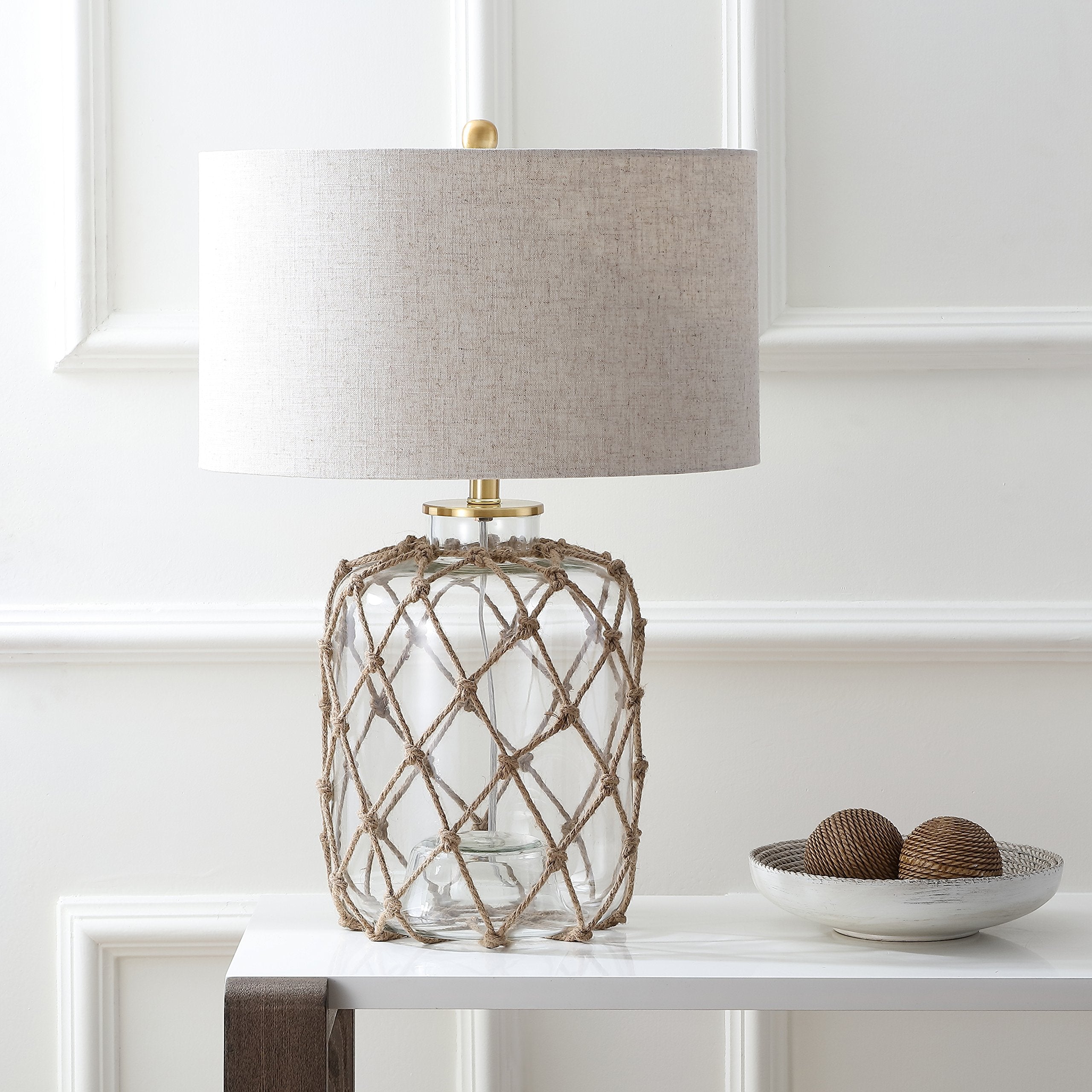 JYL5033A Mer 26.5" Glass and Rope LED Table Lamp Coastal Traditional