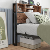 Twin Bed Frame with Bookcase Headboard/USB Charging Station,Metal Platform Bed,