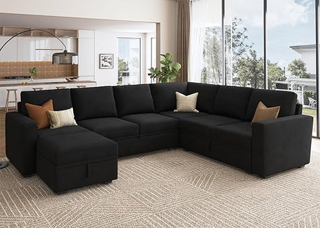 Modular Sectional Sleeper Sofa with Pull Out Bed, U Shaped Sectional Couch