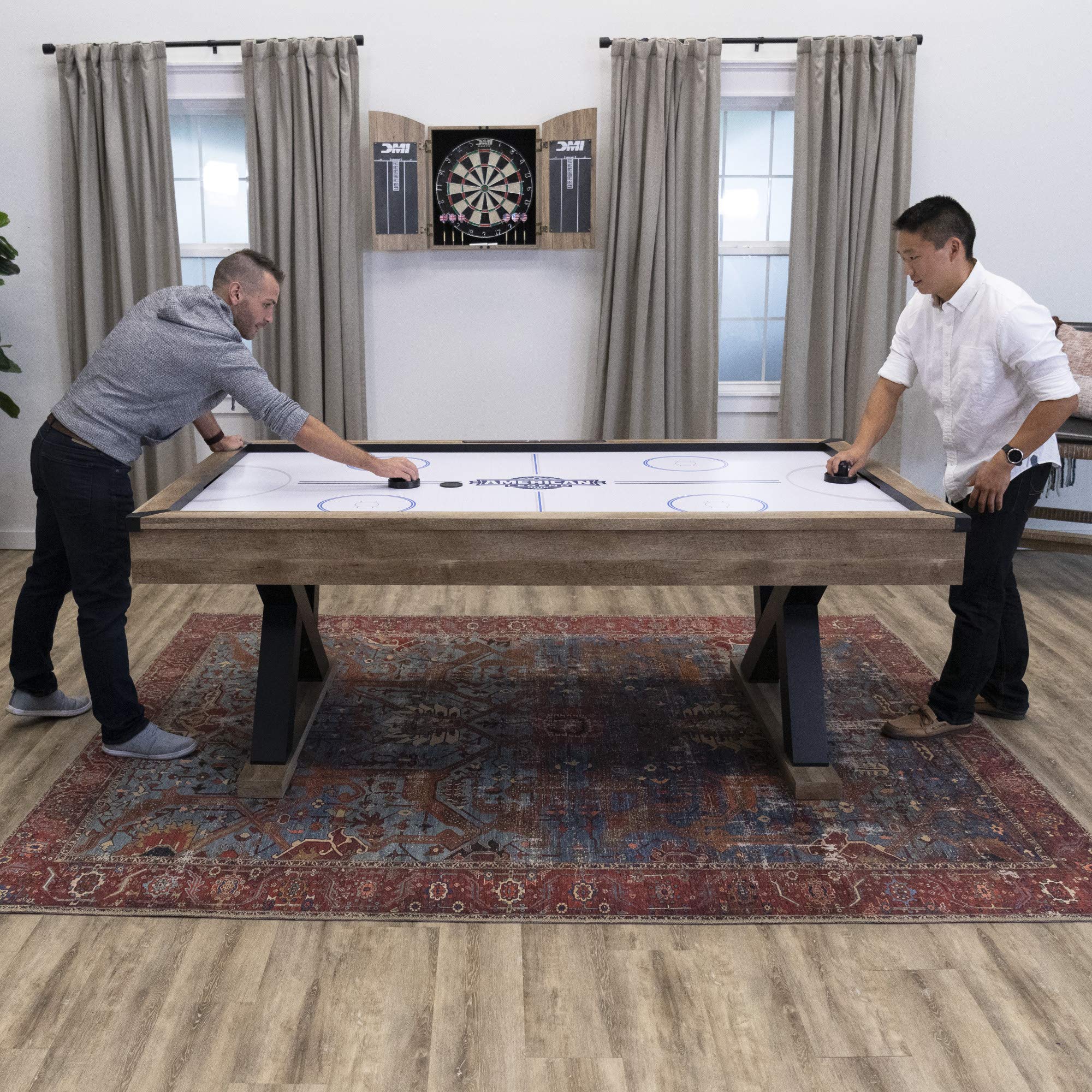Kirkwood 84” Air Powered Hockey Table with Rustic Wood Finish, K-Shaped Legs