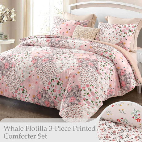 Queen Full Comforter Set, Soft Reversible Pink Bedding Comforter Set