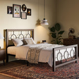 Twin Metal Bed Frame with Vintage Circular Design Headboard and Footboard, No Box