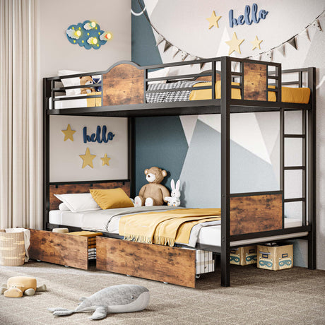 Bunk Bed Twin Over Twin with Ladder and MDF Board Guardrail