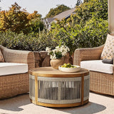 Outdoor Side Table, 17'' Tall Rope Acacia Wood Outdoor End Tables for Patio