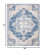 Brentwood Medallion Area Rug 9' x 12' - Ivory & Navy Distressed Design