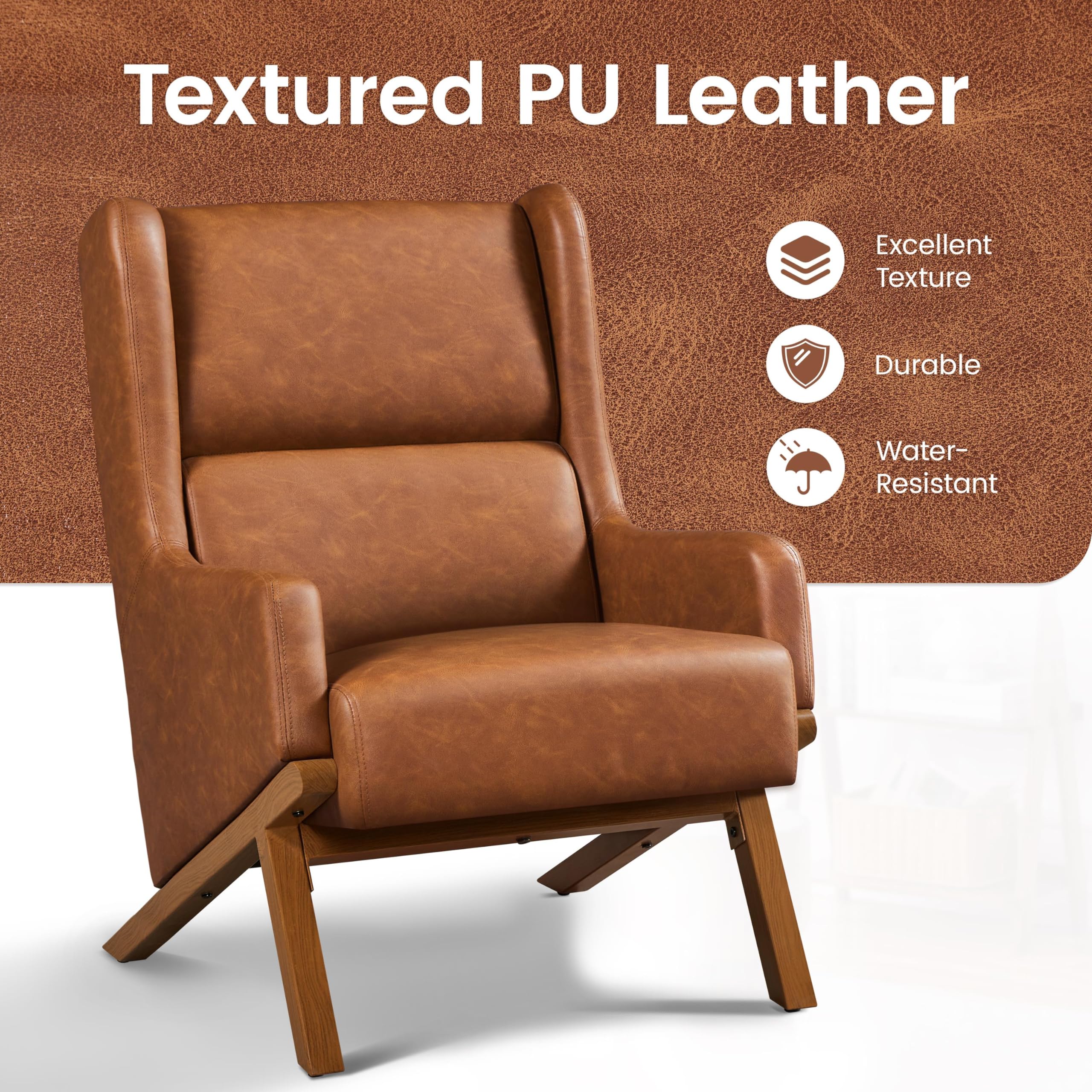 VeronaWing Retro Faux Leather Accent Chair – Tufted Back with High Backrest