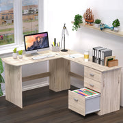 Shaped Home Office Wood Corner Desk with 3 Drawers, Maple