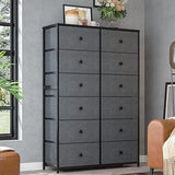 EnHomee 12 Drawer Dresser with Wooden Top and Metal Frame, Tall Fabric Dresser & Chest of Drawers for Bedroom Closet Living Room, Rustic Brown, 11.8" D x 34.7" W x 52.4" H