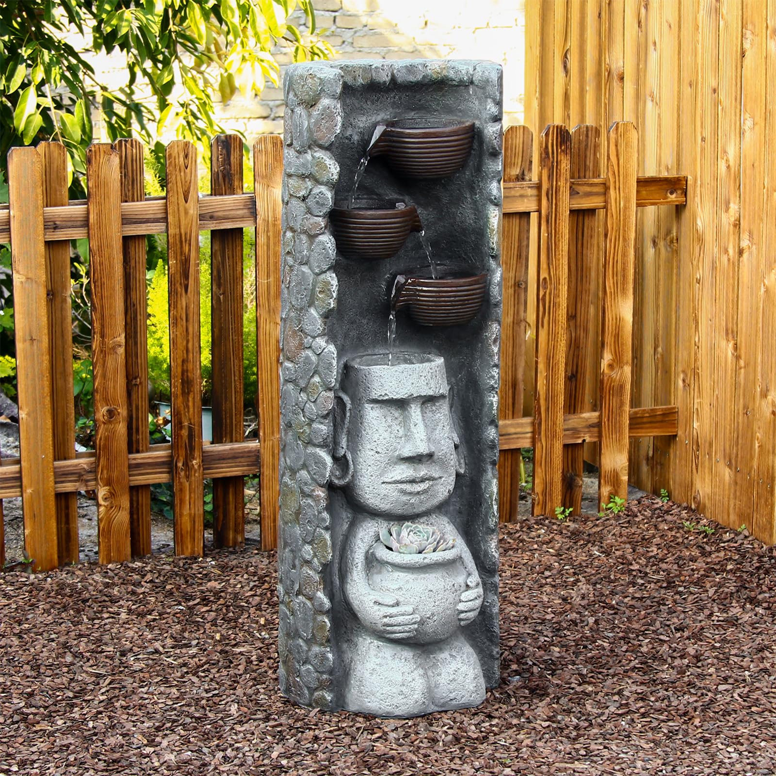 Fountain Outdoor Indoor Zen Statue Garden Fountains Waterfall Curved Faux Slate Water