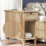 3 Piece Bedroom Set - Includes Farmhouse 7 Drawer Dresser, Set of 2 Rattan Side Tables