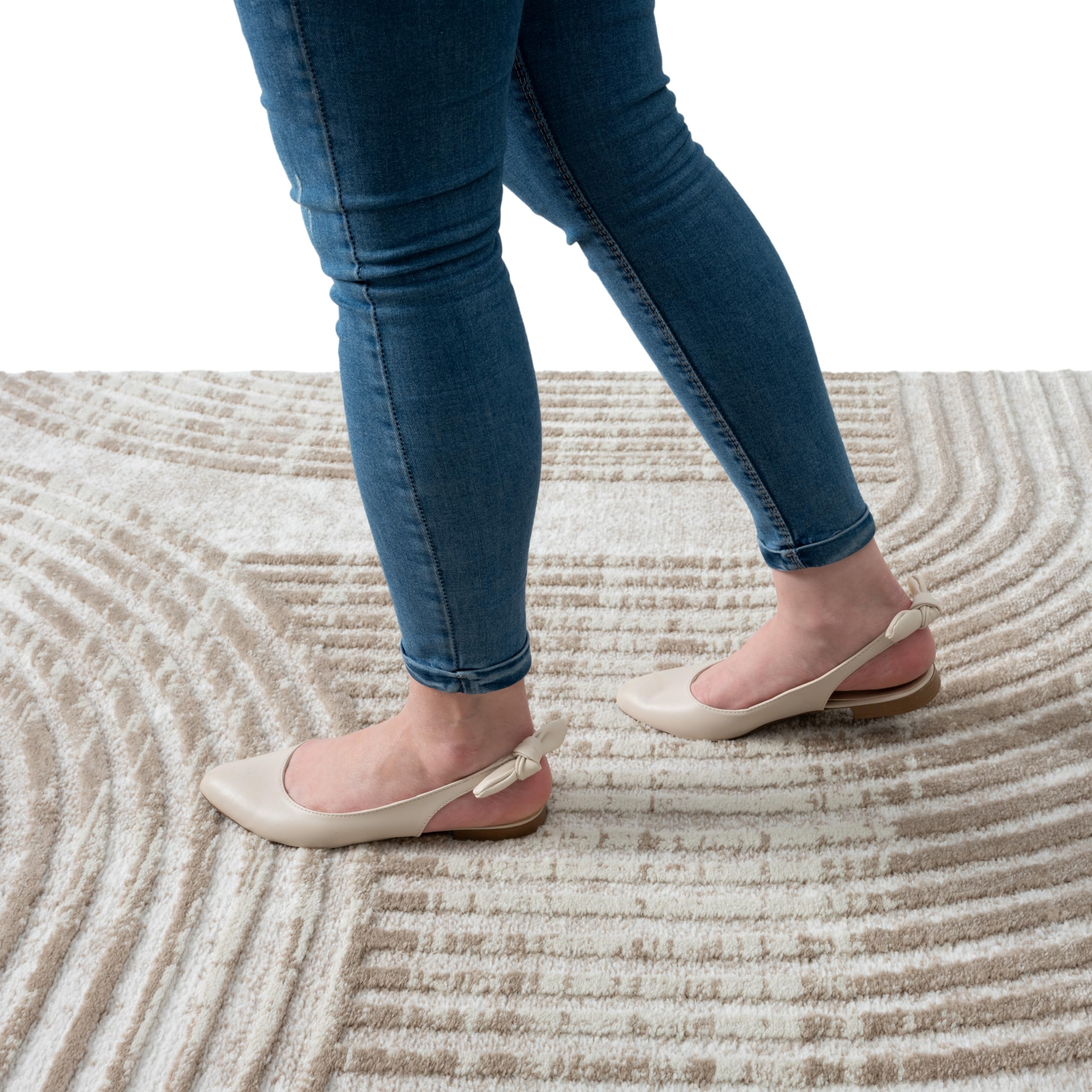 Abani Cream Area Rug for Living Room, Bedroom -Mid-Century Modern- 6' x 9' -Durable & Easy to Clean