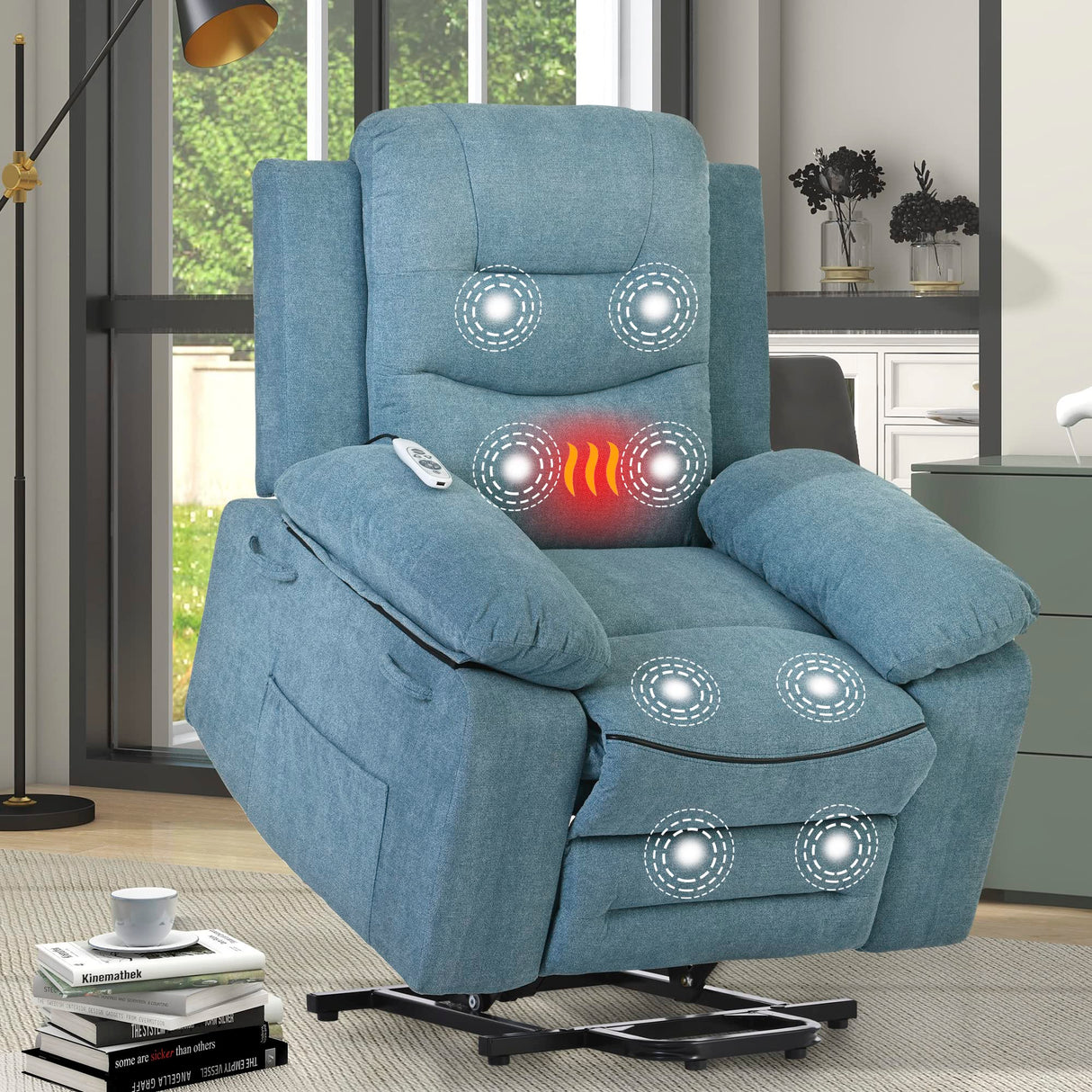 QKr Lift Chair with Massage and Heat for Elderly, Electric Lift Recliners Chairs with Remote Control, USB Port Retractable Armrest, Side Pockets for Living Room Bedroom