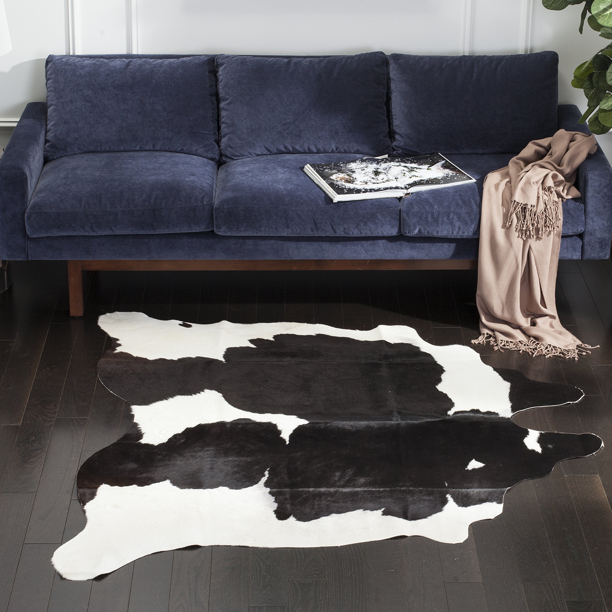 Cow Hide Collection Area Rug - 5'6" x 6'6", Black & White, Handmade Rustic Genuine