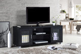 TV Stand with Two Transparent Doors for Cabinet Storage & One Shelf, Black