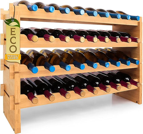 Bamboo Stackable Wine Rack, 8-Tier 72 Bottle Capacity Wine Racks Free Standing Floor