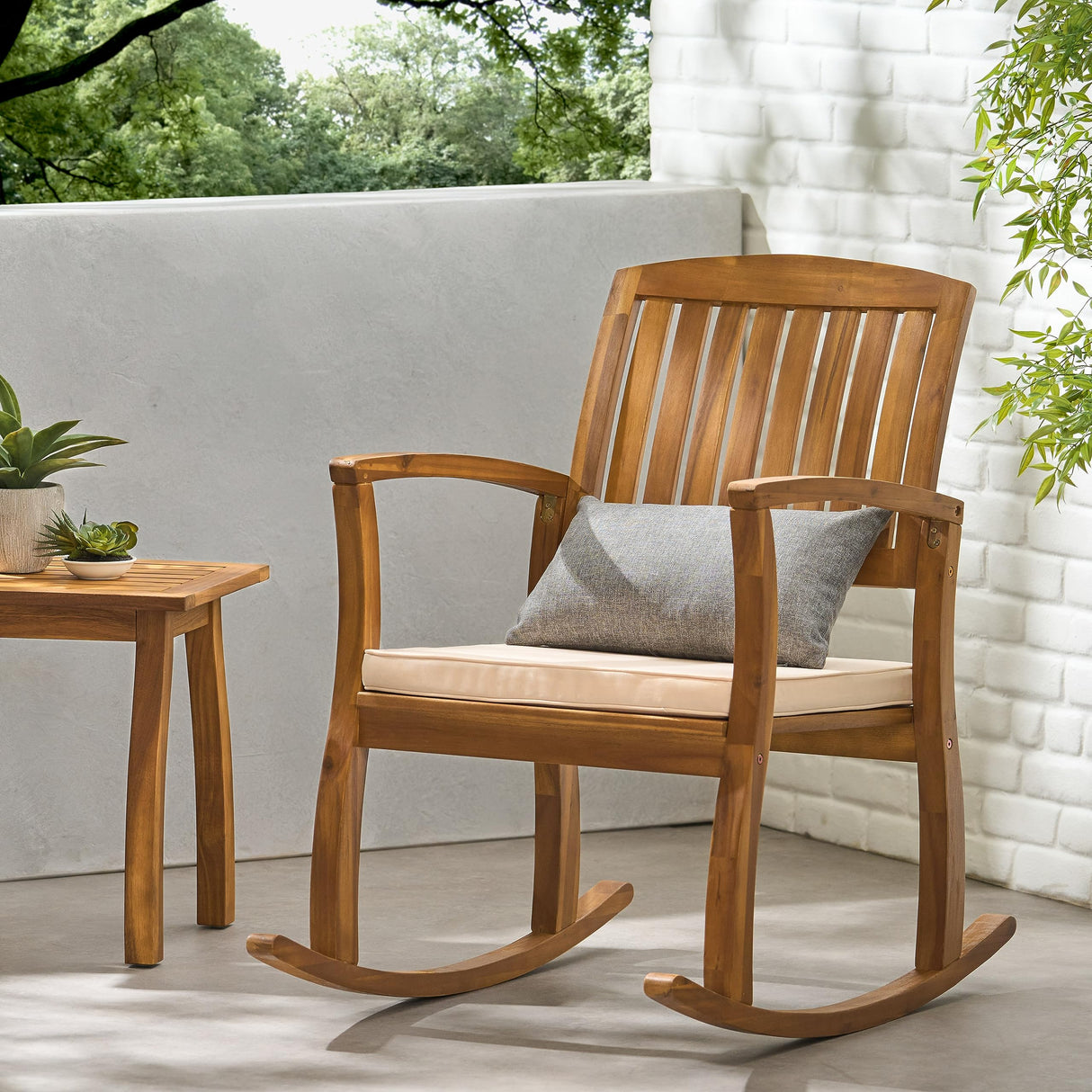 Selma Acacia Rocking Chair with Cushion, Teak Finish