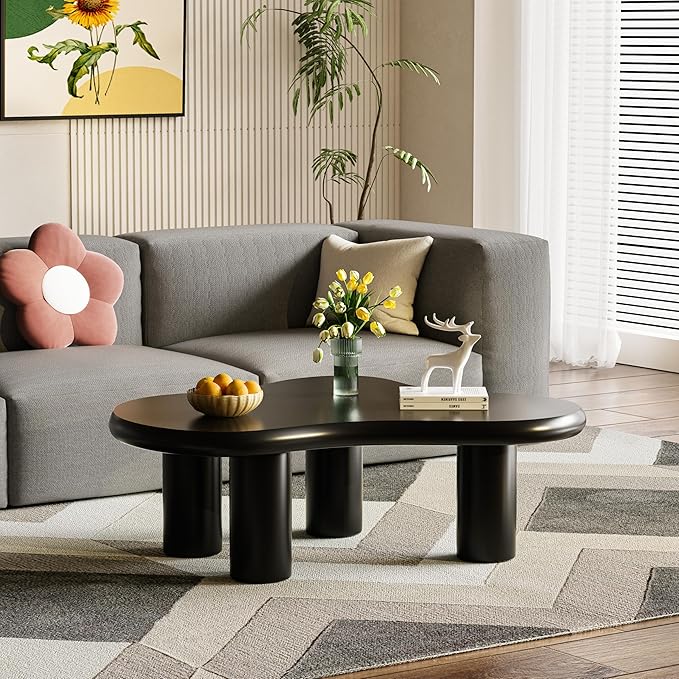 Round Wood Coffee Table, Handcraft Drum Tea Table Center Table for Living Room, Modern Circle Wooden Cocktail Table for Small Space, Easy Assembly