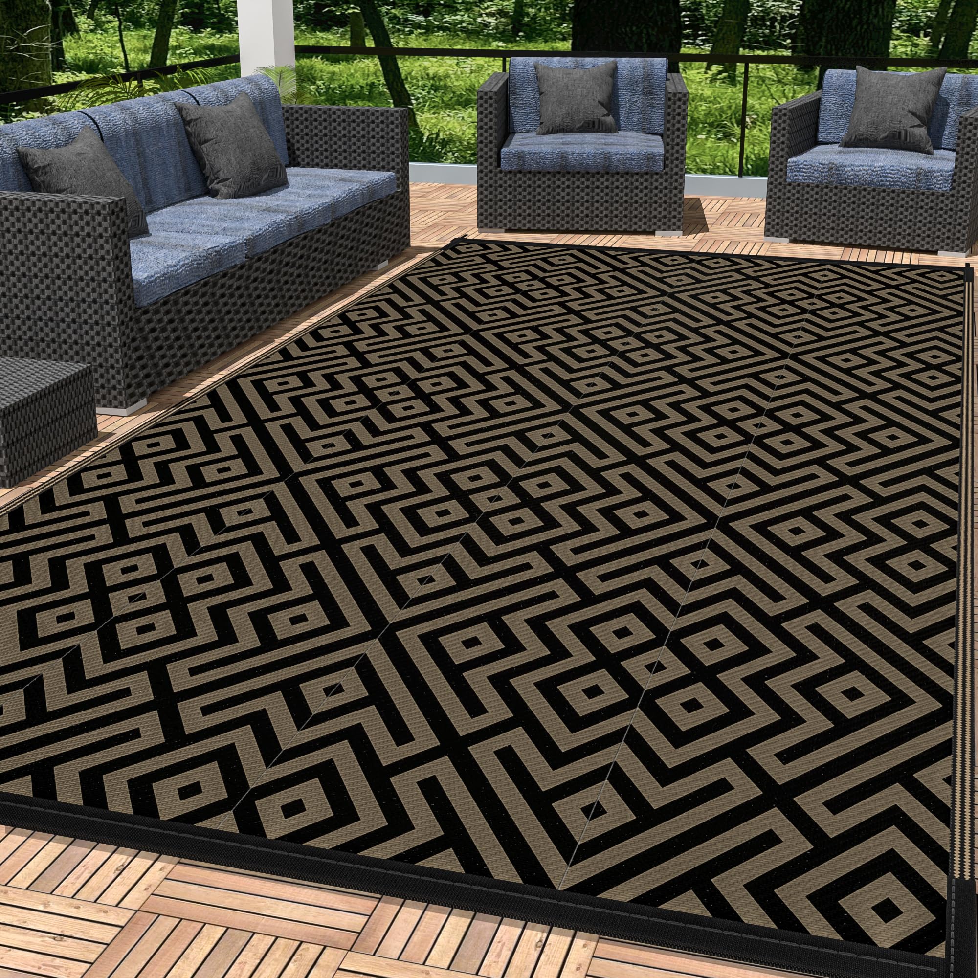 Outdoor Rug 6x9ft Waterproof for Patios Clearance, Reversible Plastic Straw
