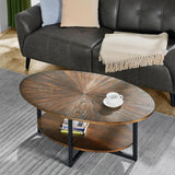 Oval Coffee Table with Storage Shelf, 43.3” Farmhouse Sofa Center Table