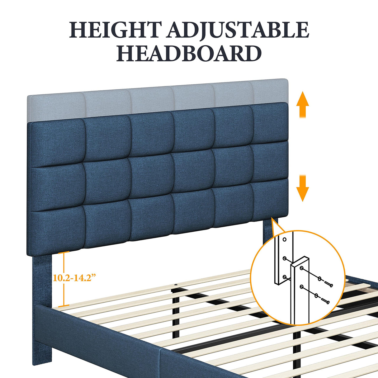 Full Upholstered Platform Bed Frame, Mattress Foundation with Height Adjustable Tufted