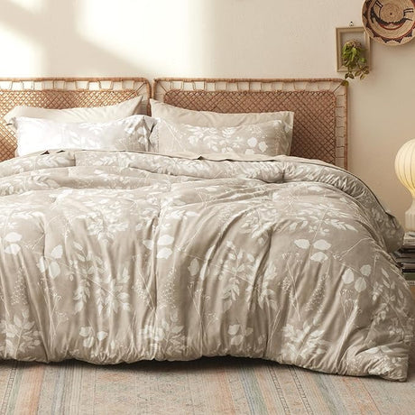 King Comforter Set - 7 Pieces Sage Green Floral Bedding Sets King Bed in a Bag