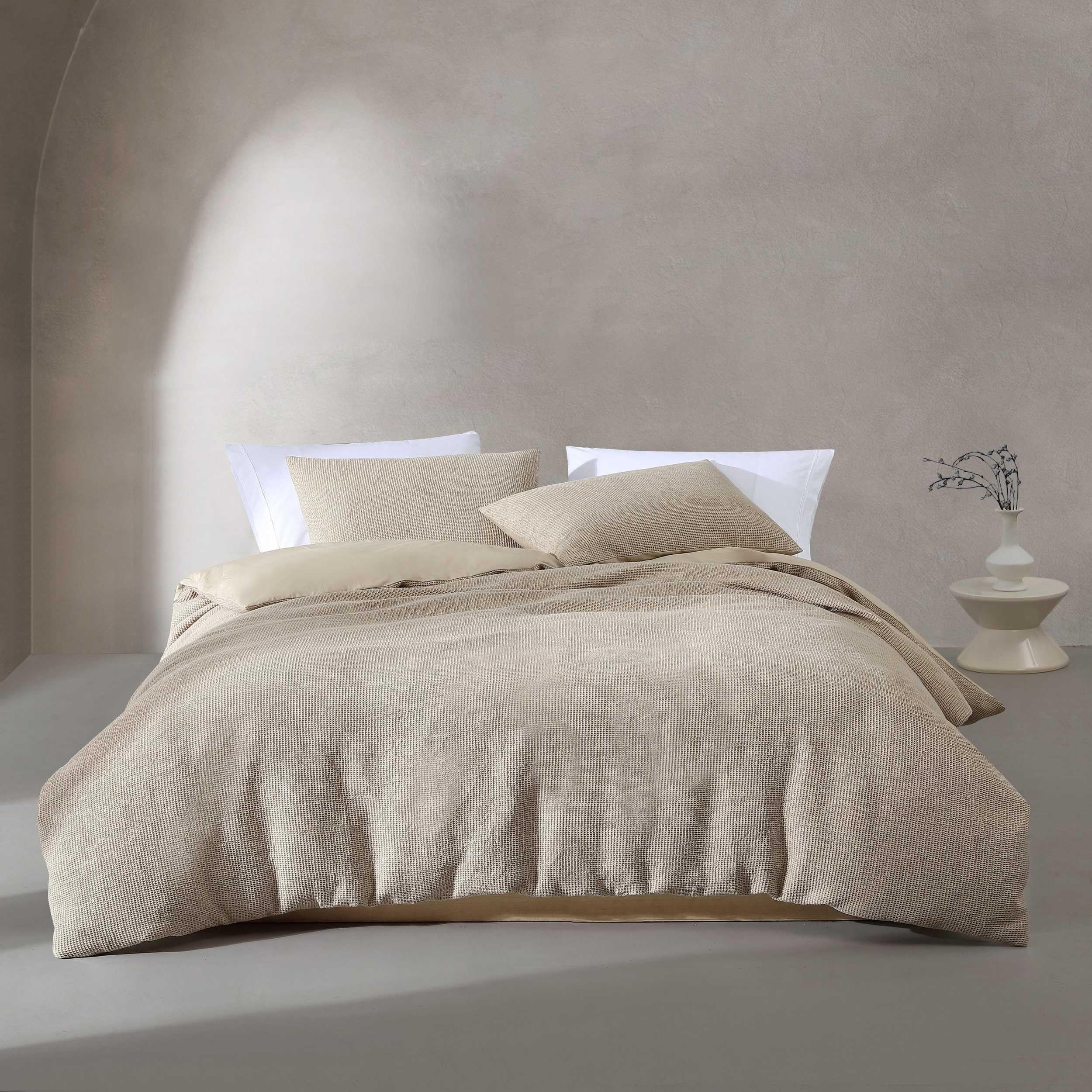 Super Soft Bedding with Modern Microwaffle Design, Casual Bed Essentials, Oeko-Tex Certified (Microwaffle Beige, King)