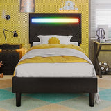 Queen Bed Frame with LED Lights(Smart APP Control), Upholstered Modern Platform Bed