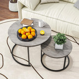 Industrial Round Coffee Table Set of 2 End Table for Living Room, Stacking Side Tables