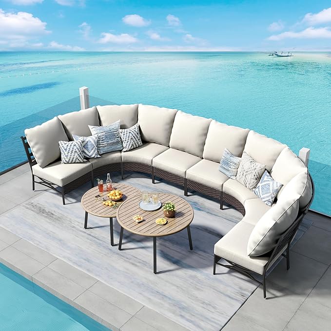 Half-Moon Patio Furniture Set 8 Piece, Curved Outdoor Sectional Sofa Conversation Sets