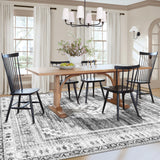 Boho Area Rug 8x10 Large Rug: Washable Non-Slip Rugs Chenille Print Rug Soft Low-Pile Indoor Vintage Carpet for Living Room Bedroom Dining Table Kitchen Home Office(Grey, 8'x10')