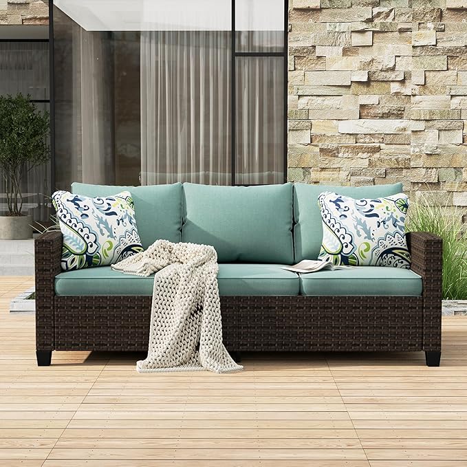 Outdoor Loveseat Patio Sofa, 2-Seat Wicker Couch with Waterproof Thick Cushions