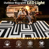 Outdoor Rug with Lights 9x12ft, Outdoor Plastic Straw Rug, Waterproof