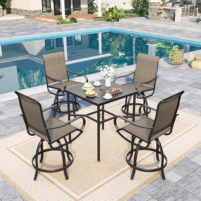 5 pcs Outdoor Bar Set, Patio Bar Table and Chairs Set