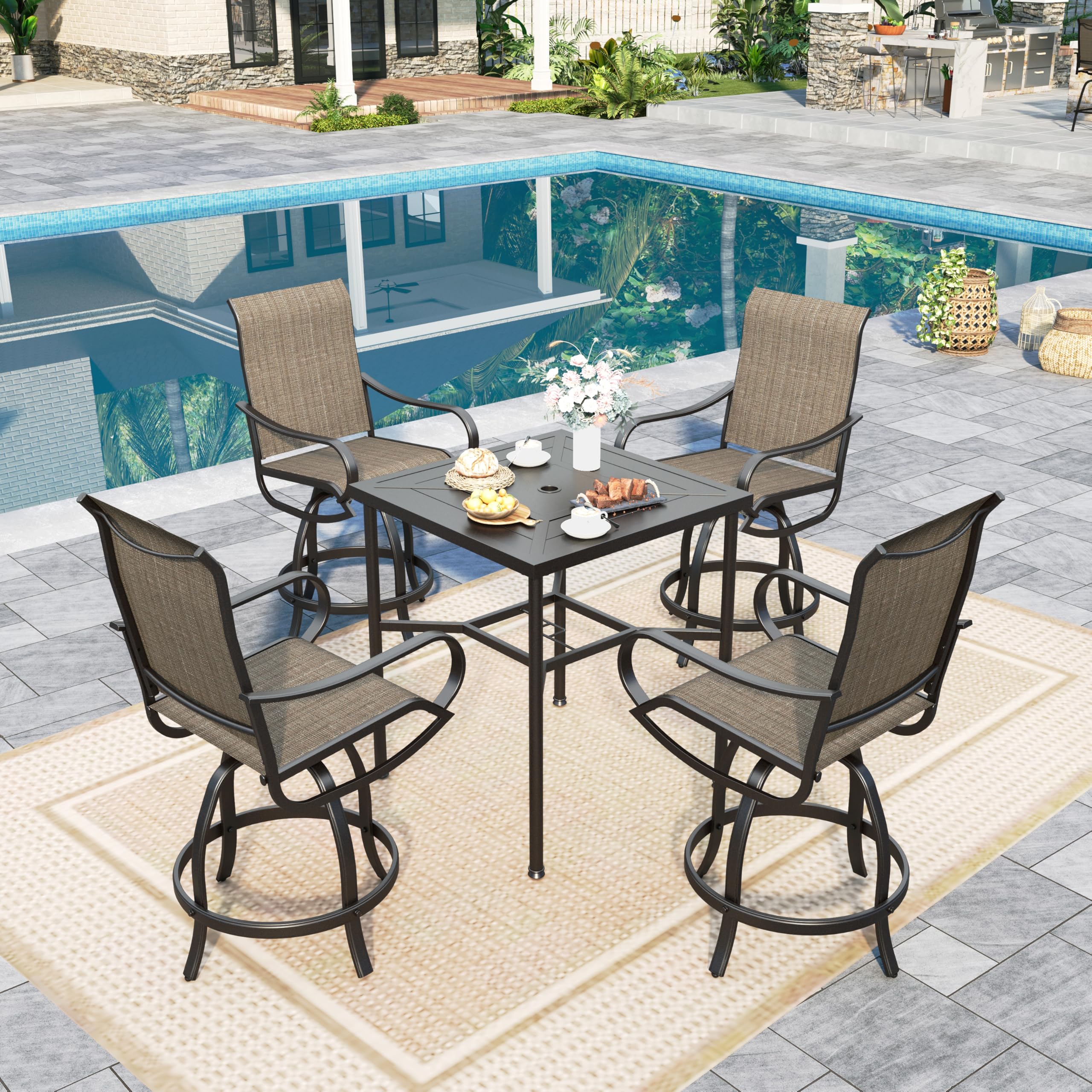 5 pcs Outdoor Bar Set, Patio Bar Table and Chairs Set