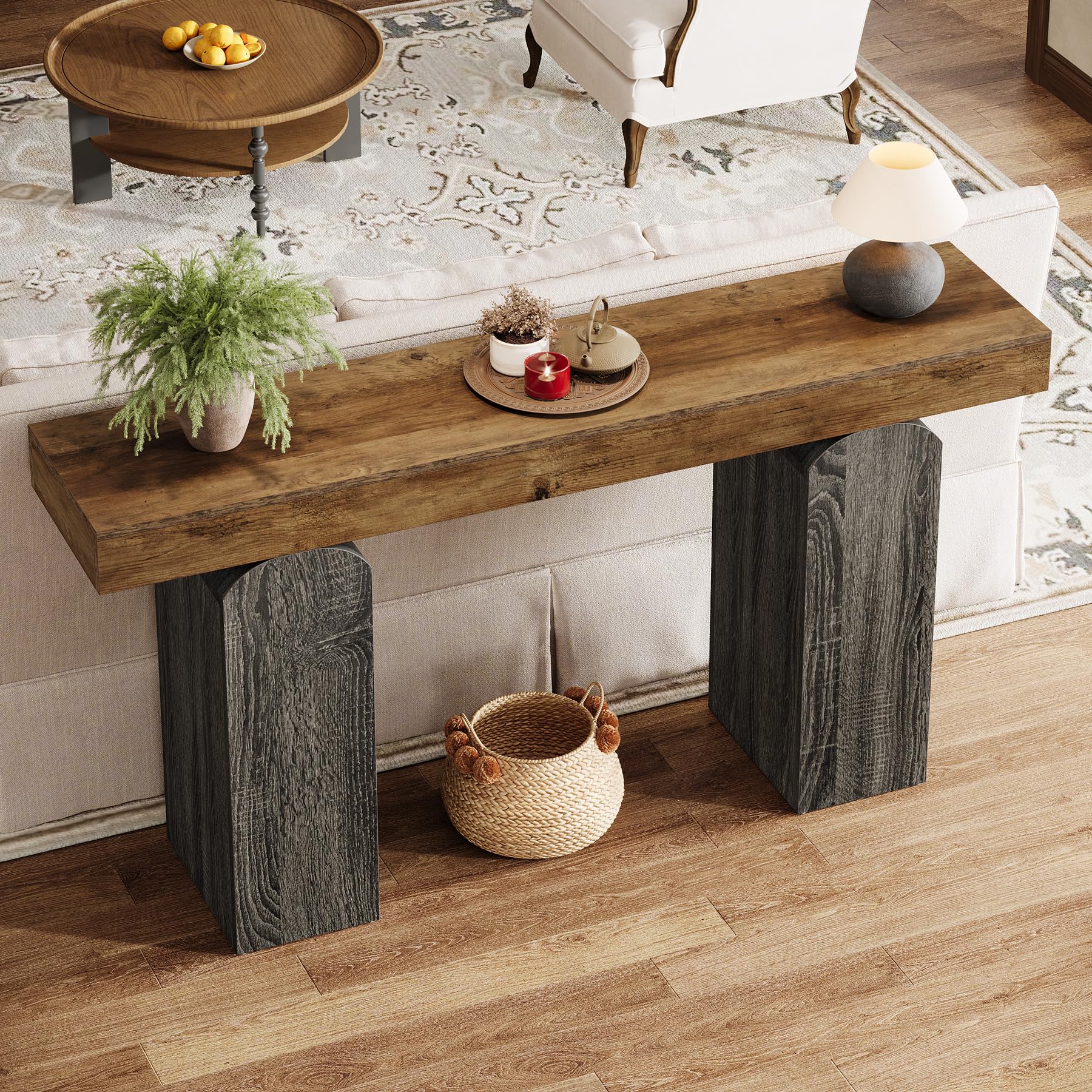 63" Farmhouse Console Table with Arched Pedestal Legs