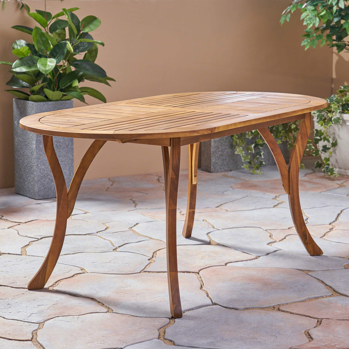 Baia Outdoor 70" Oval Acacia Wood Dining Table, Teak