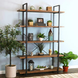 5-Tier Industrial Style Bookshelf with Open Shelves and Veneer Finish - North American