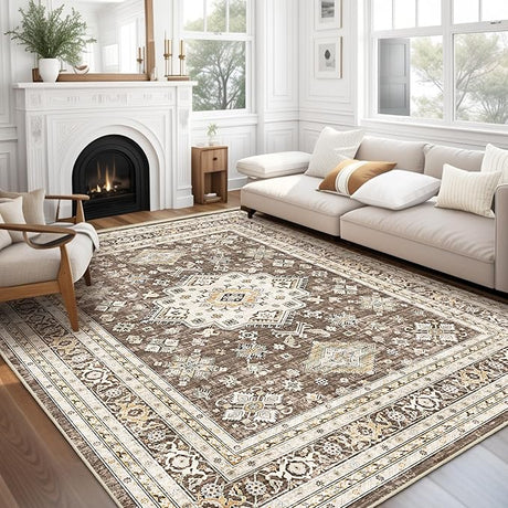 Living Room Area Rug 8x10 - Large Soft Washable Oriental Traditional Distressed