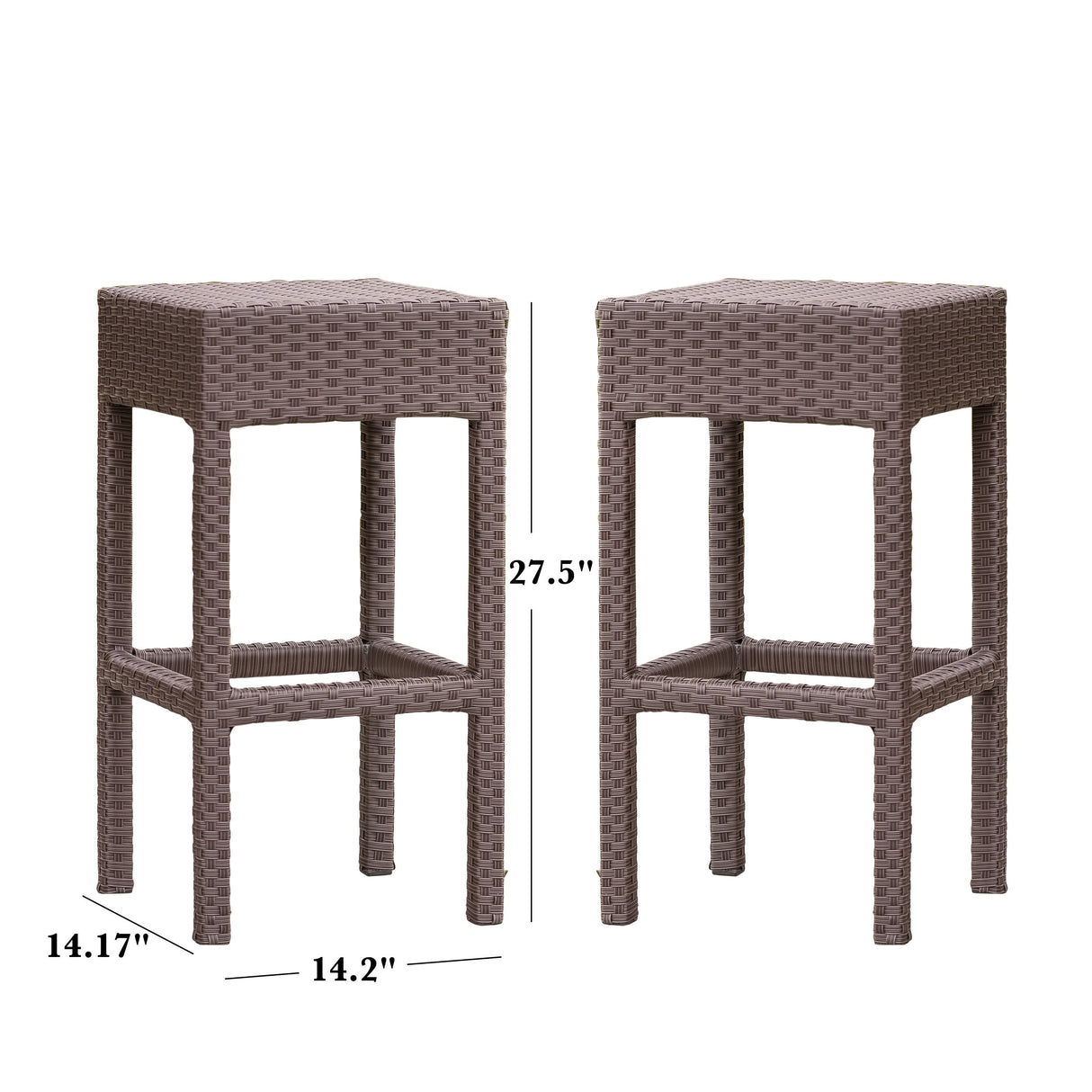 Milton Outdoor Wicker Backless Bar Stools, 2-Pcs Set, Dark Brown