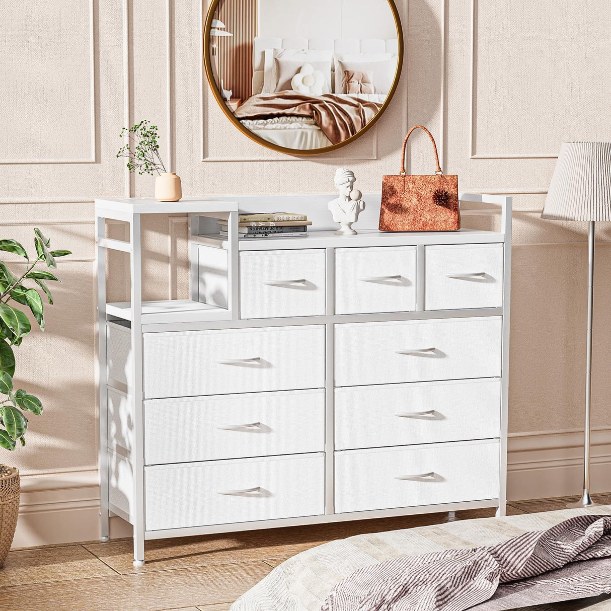 Dresser TV Stand with Power Outlet, Bedroom Dresser with 9 Drawers