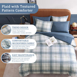 Blue Twin XL Comforter Set, Plaid Twin Comforter Set for Boys & Girls,Classic Homestead